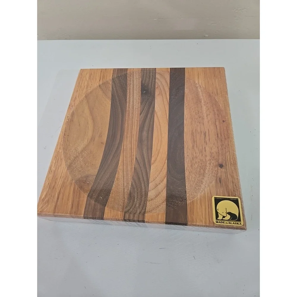 Alaska Ulu Bowl Block 8x8 Herb Prep Chopping Board Maple Walnut Wood USA NEW